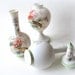 set of three white 1920 milk glass hand painted vases with a art nouveau style- floral design- Shabby Chic- hand painted