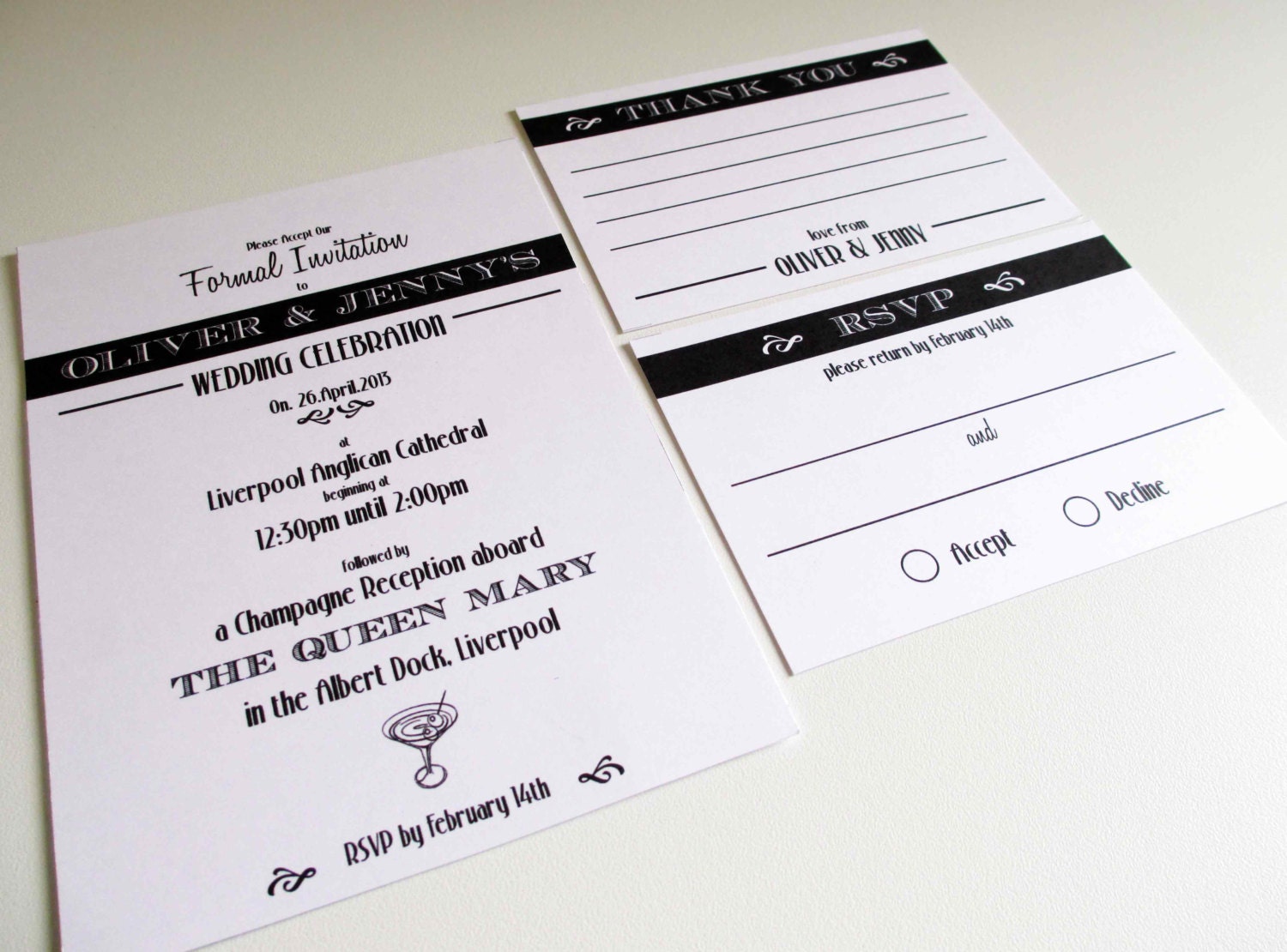 PRINTABLE Art Deco Wedding Stationery Suite, Set of 3