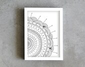 Pen drawing print, flower detail art print, nature print poster, black and white, flower drawing art print
