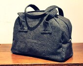 Blue denim cotton canvas Boston bag, tote, shoulder bag, purse, handbag, floral pink