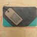 Medium geometric pouch. Vintage Liberty lining. Jade and grey washed canvas. YKK metal zip. Clutch / cosmetic bag.