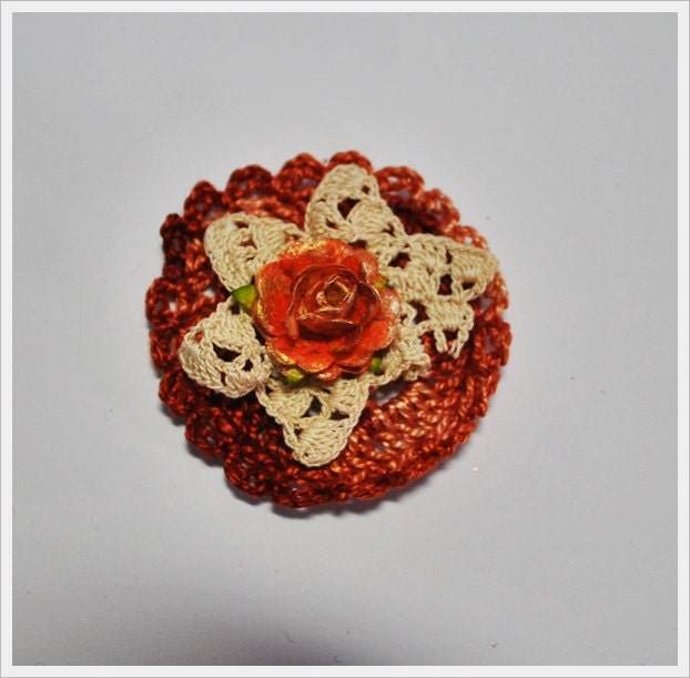 Variegated brown floral lace crochet embellishment