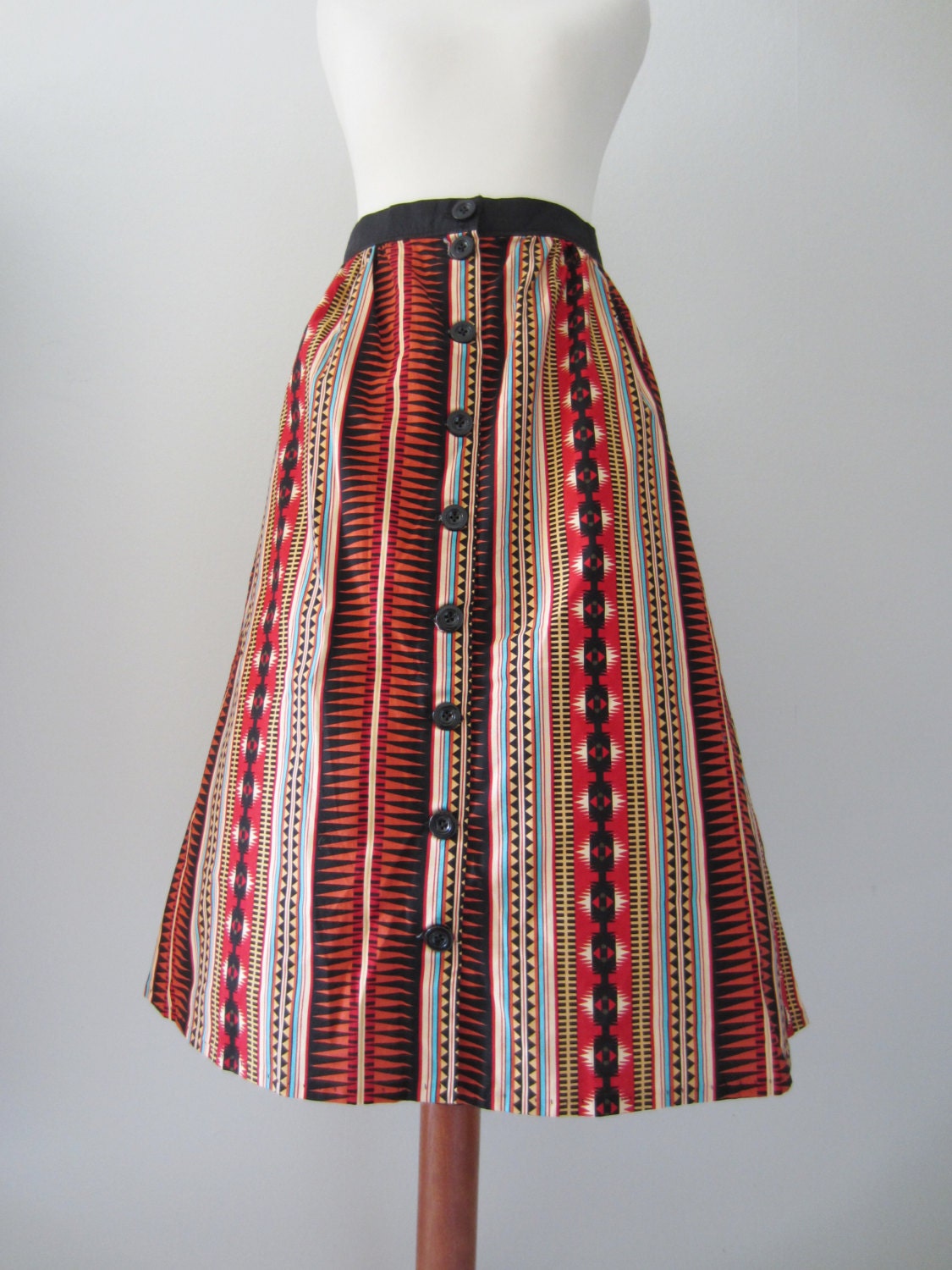 90s Striped Southwestern Button-up Skirt, L / W32 in / W82 cm // Vintage Skirt