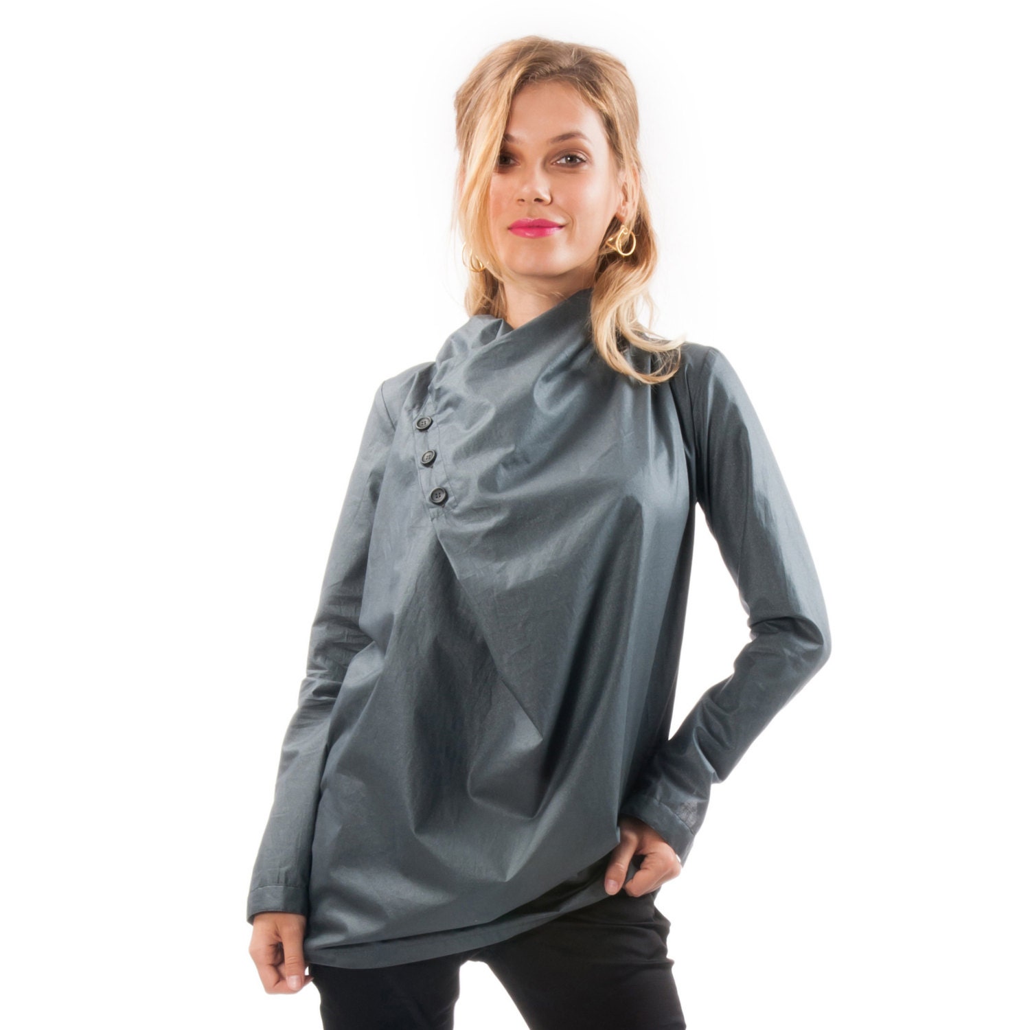 Sale 25% Off Gray Tunic, Women Blouse, Long Sleeves Blouse