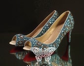 Leather, 3" Heels, Vintage Blue Pearl, Clear Crystal Detailing