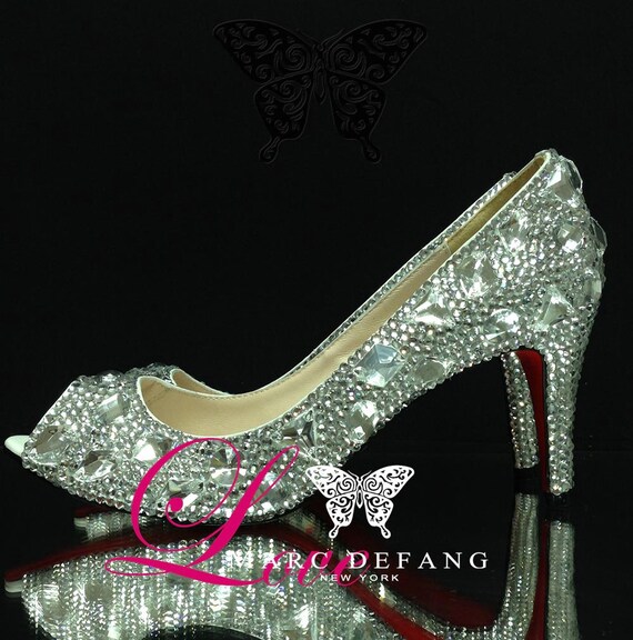 Leather, 3" Ultimate Luxury Diamond Frost Peep Toe Heels