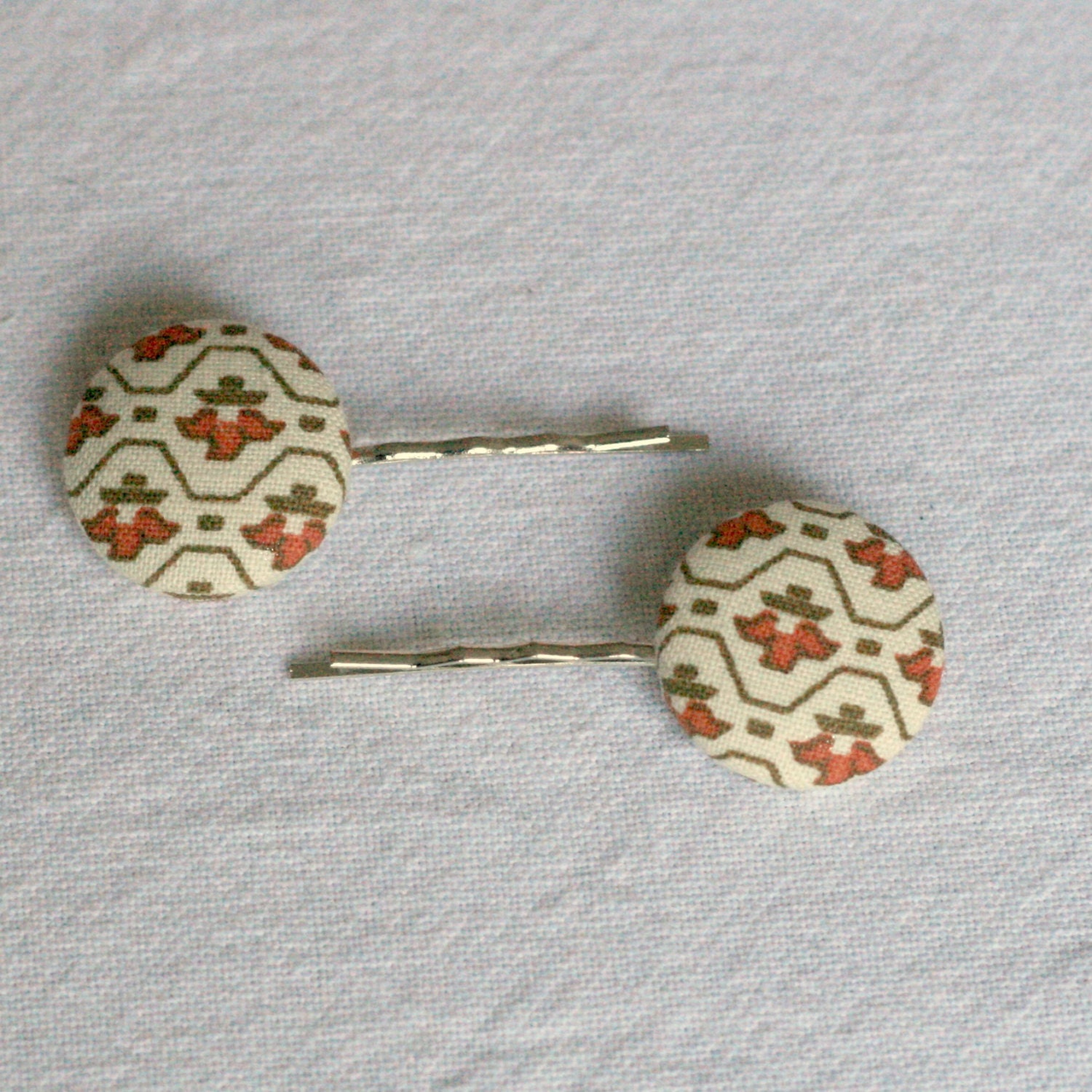 Aztec Print Fabric Covered Button Hairslides