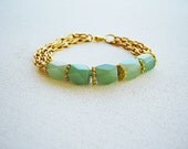 Chunky Aventurine and Multi Gold Chain Bracelet
