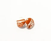 Orange and White Swirl Fabric Button Earrings-Made to Order