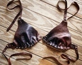Brown Snake Skin Embossed Leather Bikini Top