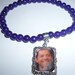 Magenta jade elasticated bracelet with Misha Collins charm