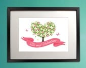 Spring Heart Shaped Flourishing Tree Printable / Personalized anniversary wedding gift / Personalized wall art / Valentines Day Present