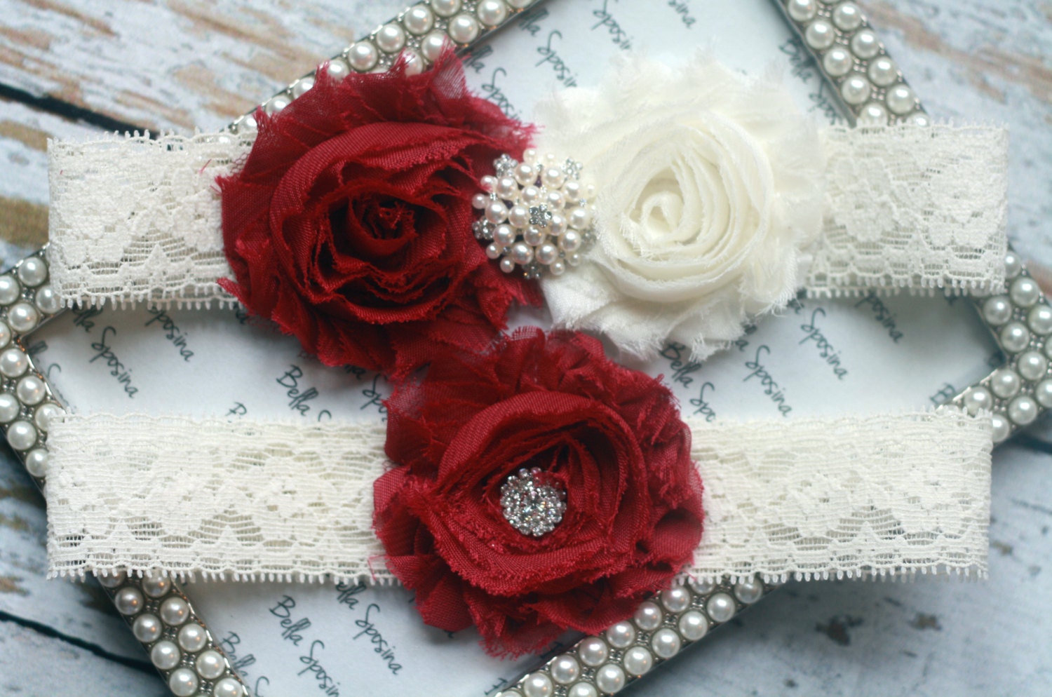 Cranberry Garter and Toss Garter - Burgundy Garter - Bridal Garter - Vintage Burgundy Garter Set