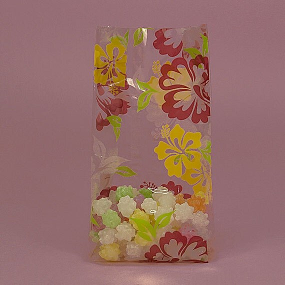 10 Hawaiian Hibiscus Cellophane Bag Yellow By Luxepartysupply 7370