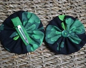 Shamrock Fabric Ruffle with Green Button Center - Alligator Clip