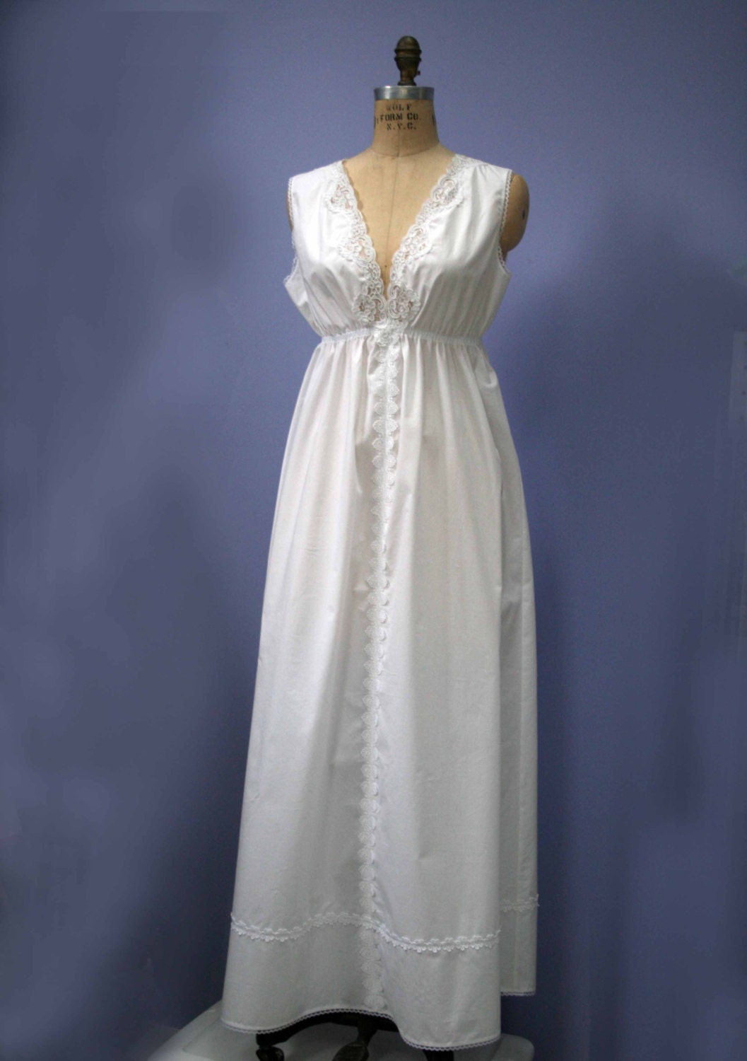 Long Cotton Nightgown, Custom-Made, Embroidered Lace, Mothers Day,womens, petite, tall, plus size
