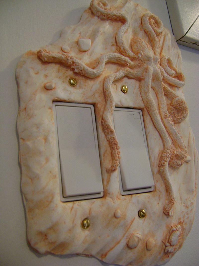 Octopus Double Rocker Light Switch Cover.  Animal Sculpture Wall Art Wall Decor Decorative Arts Installation