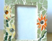 Mosaic Picture Frame with Spring Flowers made from vintage recycled china and glass beads Mothers day gift