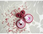 ROUND ROSA Bridal Collection - very delicate white and pink handmade soutache wedding earrings - AdityaDesign