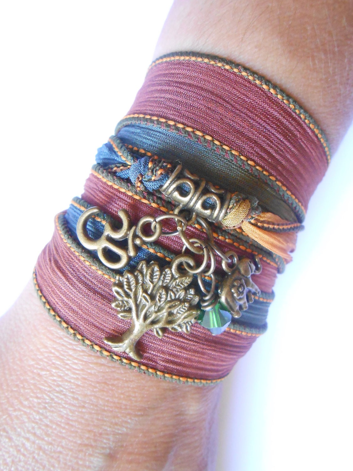 Bohemian Wrap bracelet Om bracelet Yoga jewelry Spiritual jewelry Elephant charm,  Boho bracelet Unique Birthday gift for her
