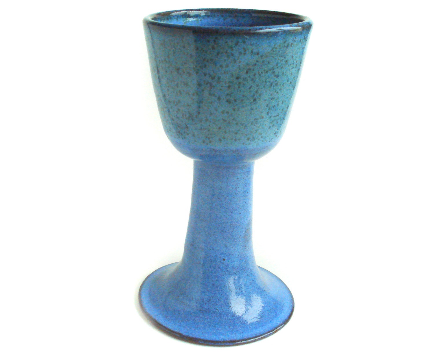 Pottery goblet, chalice, or wine glass with blue glaze
