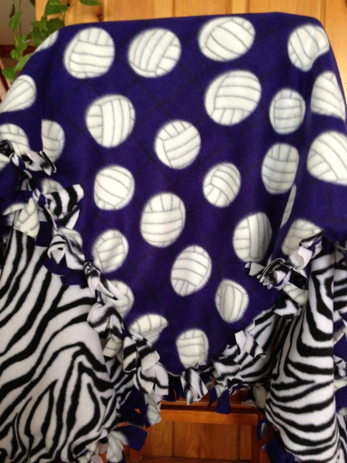 Hand Tied Fleece Purple Volleyball/Zebra Print Blanket/Throw