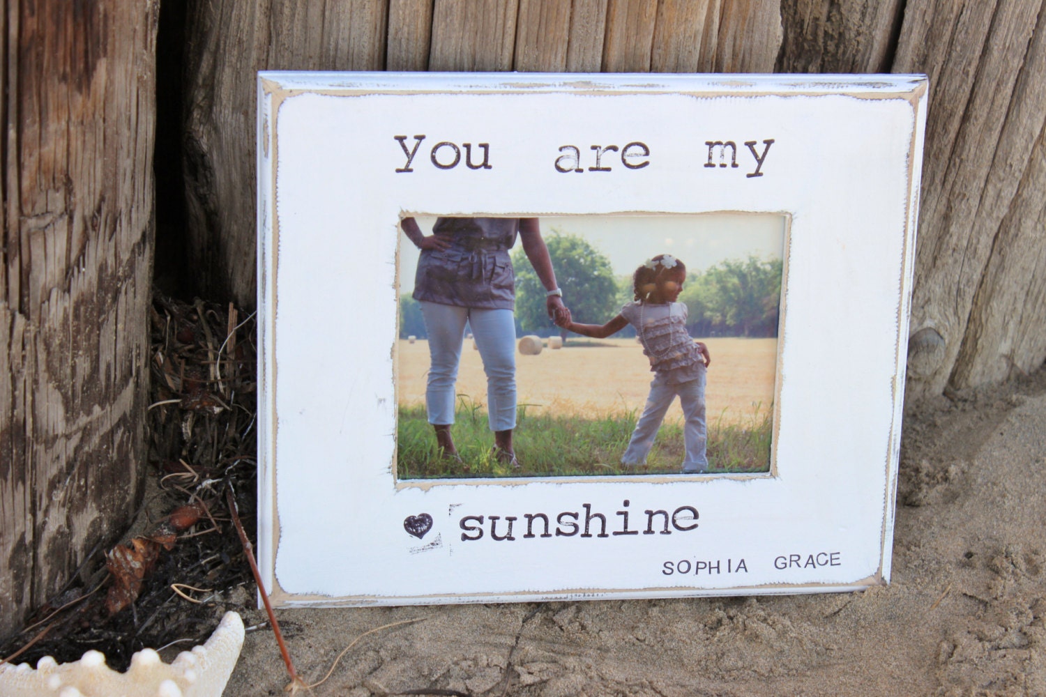 You Are My Sunshine Personalized Hand Stamped Picture Frame Gift  5x7. Baby Shower Birthday Anniversary Baptism Wedding Gift.
