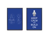 Set of Two Legoman Lego Minifigure Keep Calm And Build On 13x19