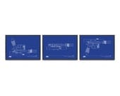 Set of Three Star Wars Art Prints Han Solo's Blastech DL-44 Technical Drawings Left Elevation Top Elevation Right Elevation