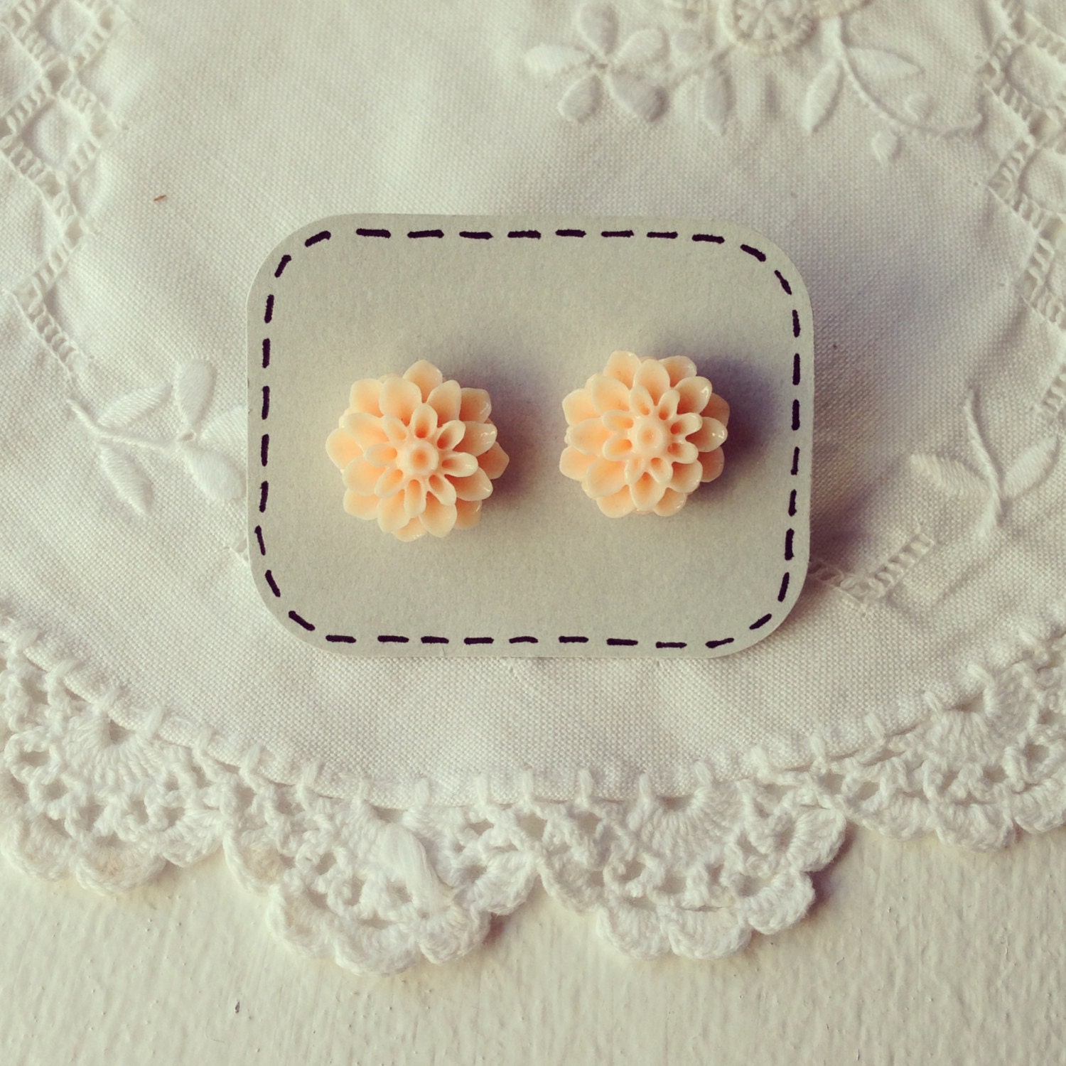 Peach  Chrysanthemum Earrings