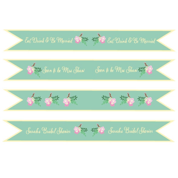 Printable cupcake/straw flags for Wedding, Bridal Shower, Baby Shower, Birthday, ANY COLOUR Il_170x135