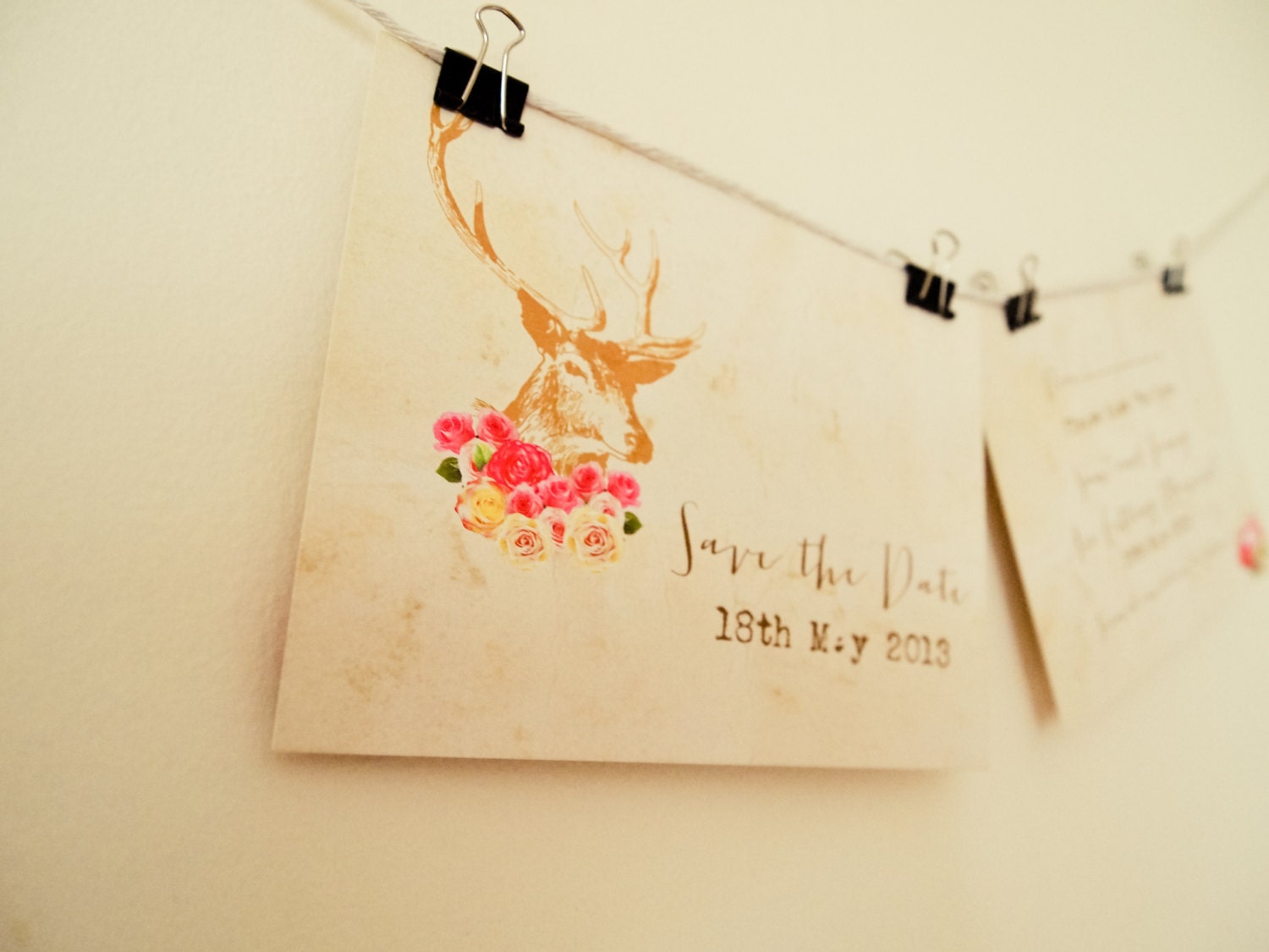 Rustic Vintage Woodland Antlers Wedding Save The Date Professionally Printed Il_570xn