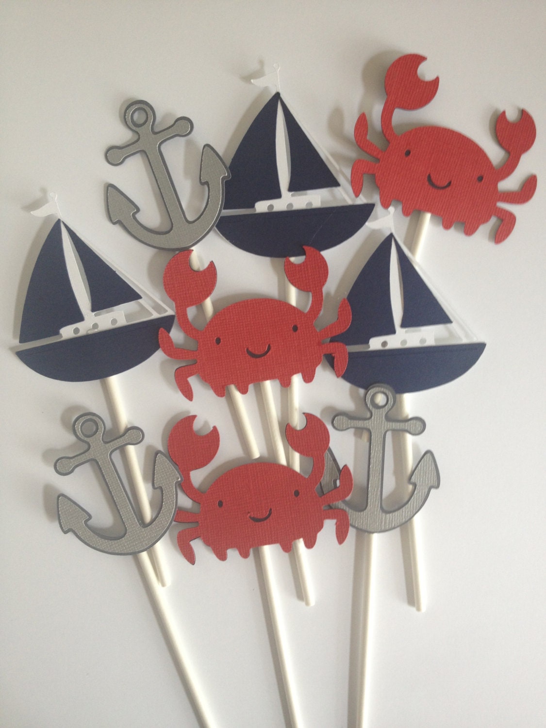 12 Nautical Themed Cupcake Toppers,Crabs,Sailboats,Anchors,Nautical First Bithday,Boy Baby Shower, Nautical Baby,Nautical Bridal Shower