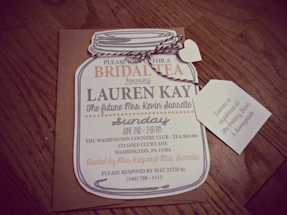 Mason Jar Bridal Tea Invitation, Bridal Shower Mason Jar Invitation