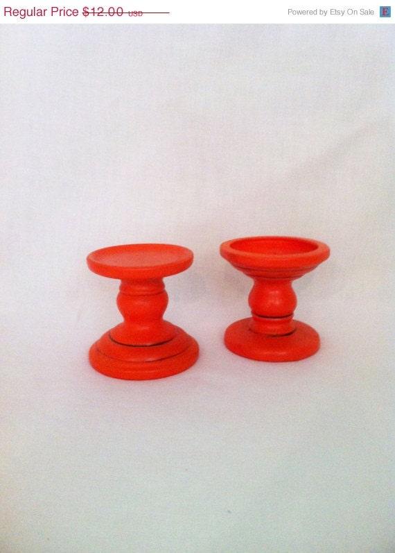 On Sale Retro orange ceramic pillar  candleholder set mid century antiqued 1960s