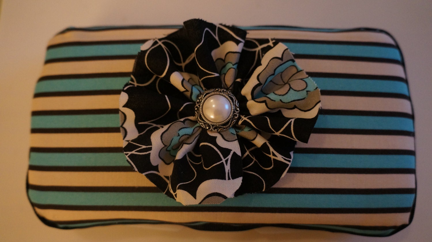 StinkNCute Diaper Wipe Case - Blue and Cream Striped Print