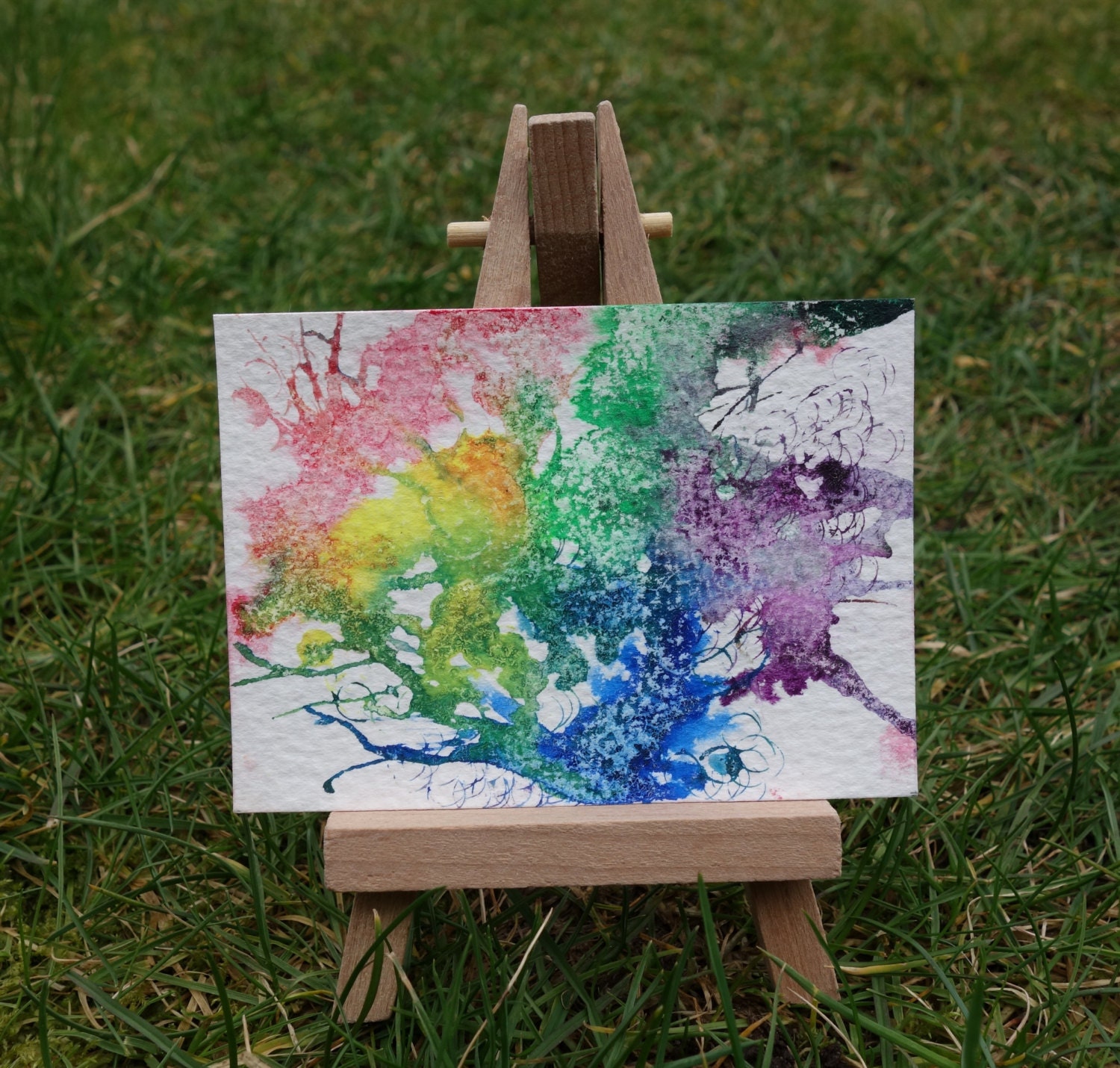 Colourful Abstract Ink ACEO Original Painting
