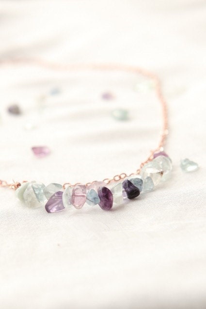 Fresh Lilac and Mint Green Elegant Fluorite Vermeil Chain Bib Necklace