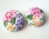 Vintage inspired floral extra large fabric button earrings