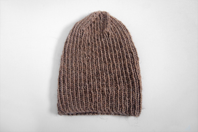 mens hand knit wool blend hat -- the torse beanie in mushroom