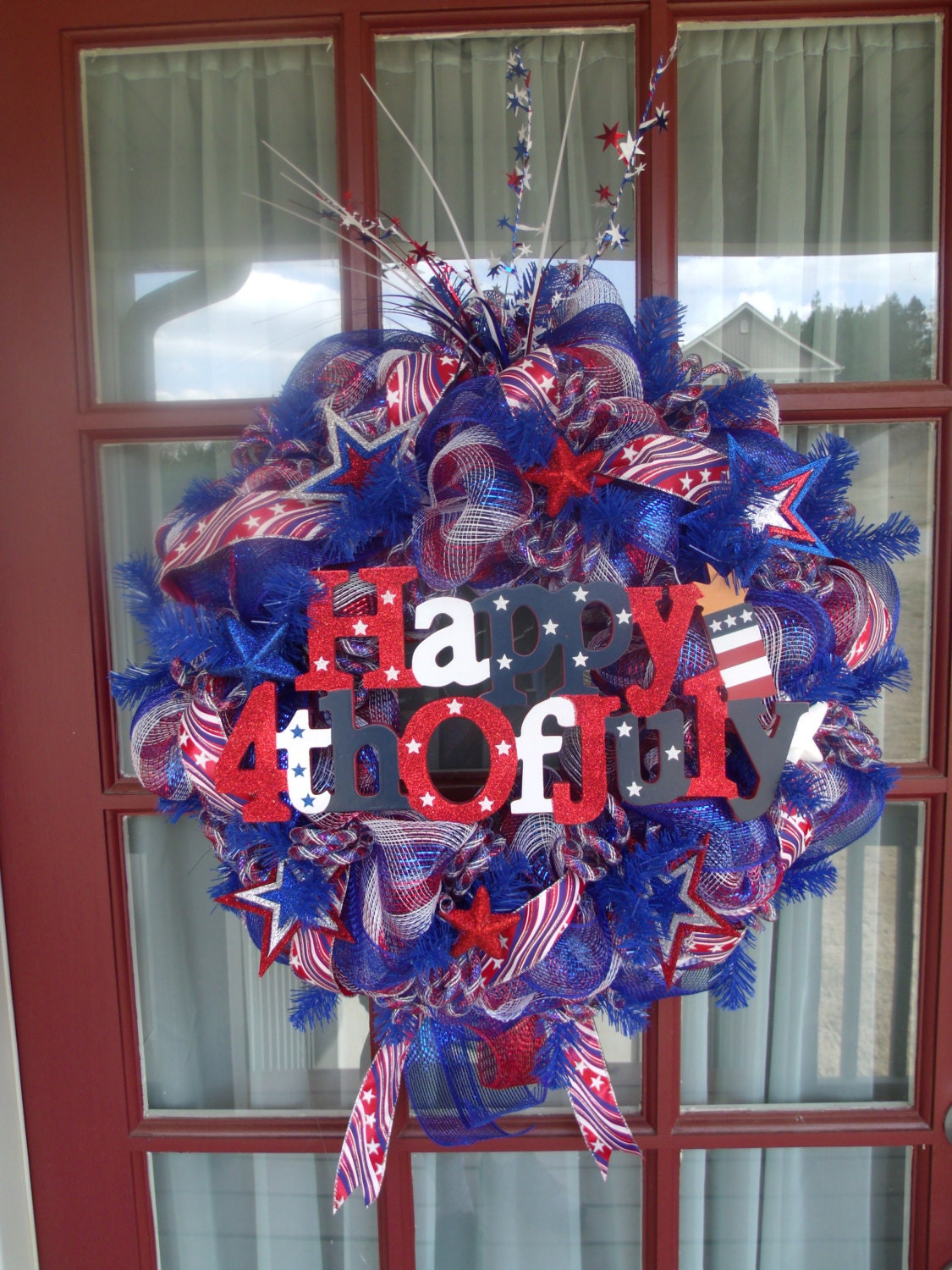 Patriotic Fourth of July Memorial Day Deco Mesh Wreath