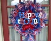Patriotic Fourth of July Memorial Day Deco Mesh Wreath