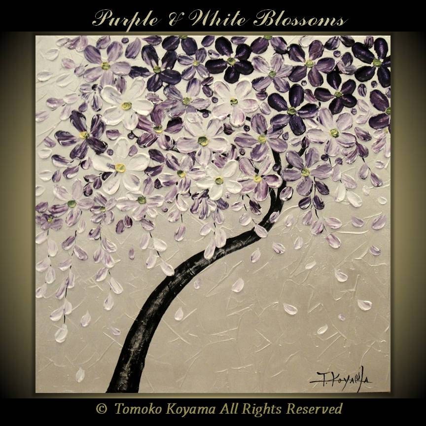 Original Modern Art  Painting on Gallery wrapped Canvas 24" x 24", Home Decor, Wall Art  --Purple & White Blossoms--