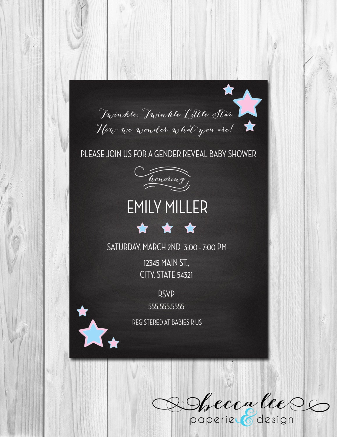 Twinkle, Twinkle Little Star Chalkboard Baby Shower Invitation - Gender Reveal - DIY - Printable Il_170x135
