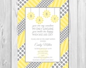 You Are My Sunshine Baby Shower Invitation - Grey and Yellow Polka Dots and Stripes - DIY - Printable Il_170x135