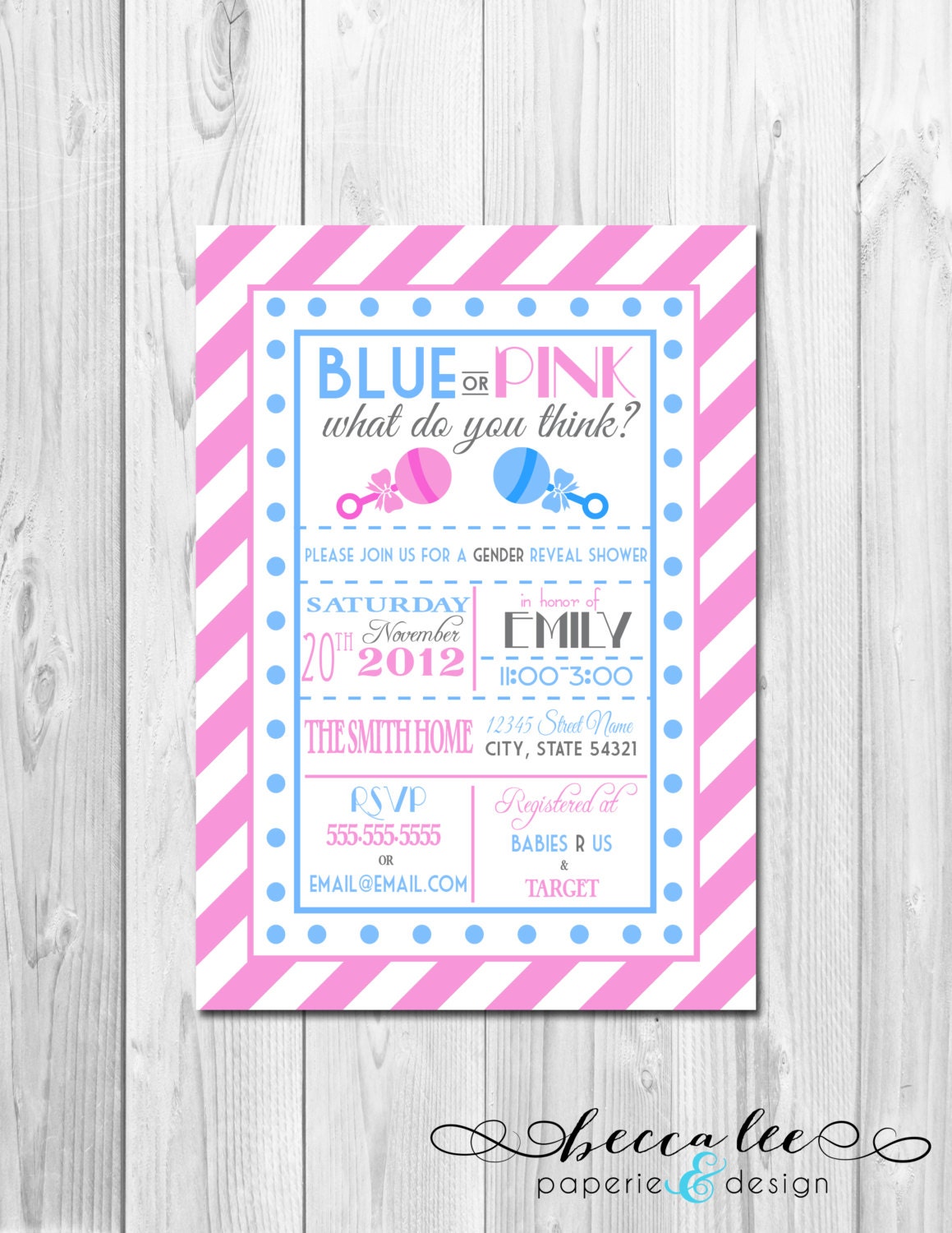 Blue or Pink What Do You Think Baby Shower Invitation - Gender Reveal- DIY - Printable Il_570xn