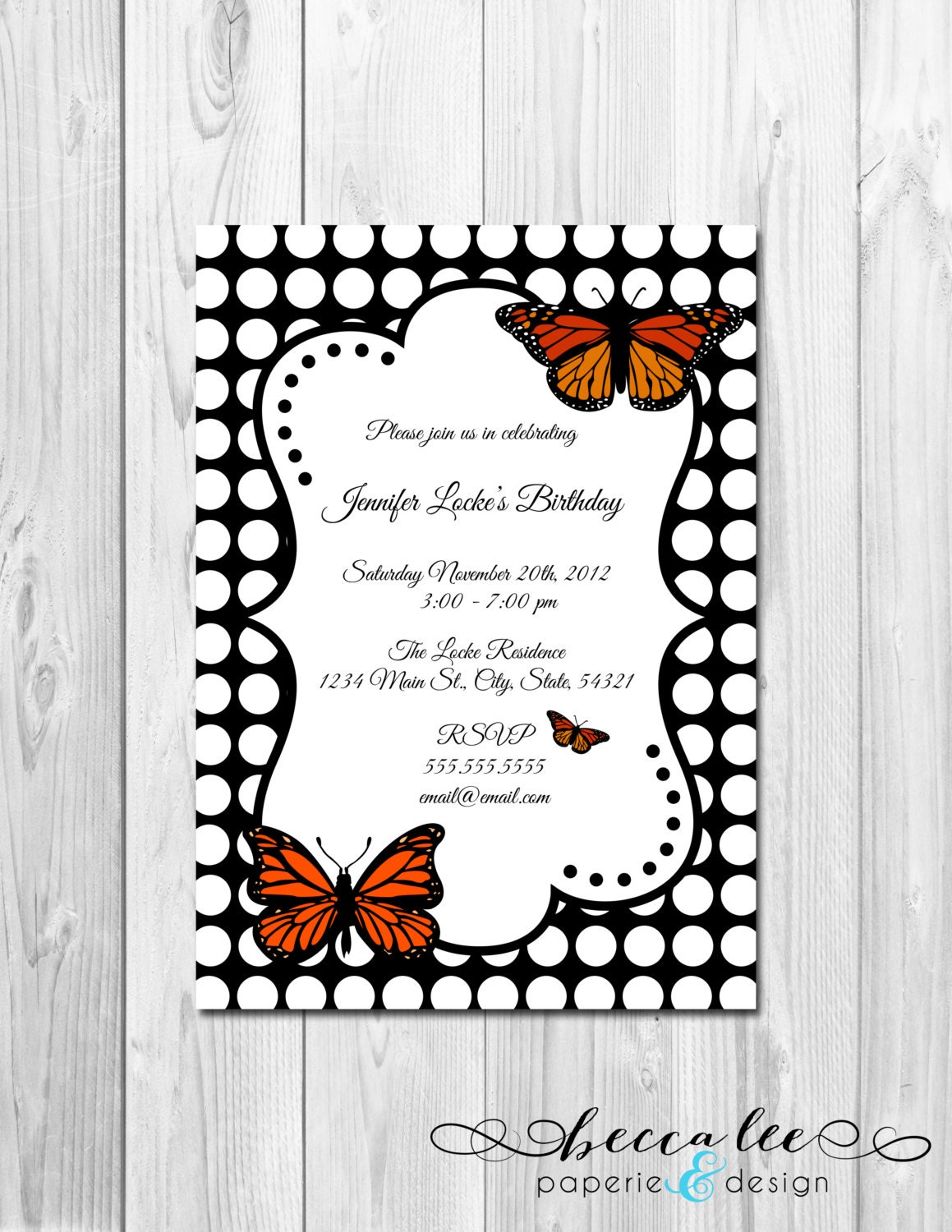 Birthday Party Invitation Butterfly - Polka Dot - DIY - Printable Il_570xn