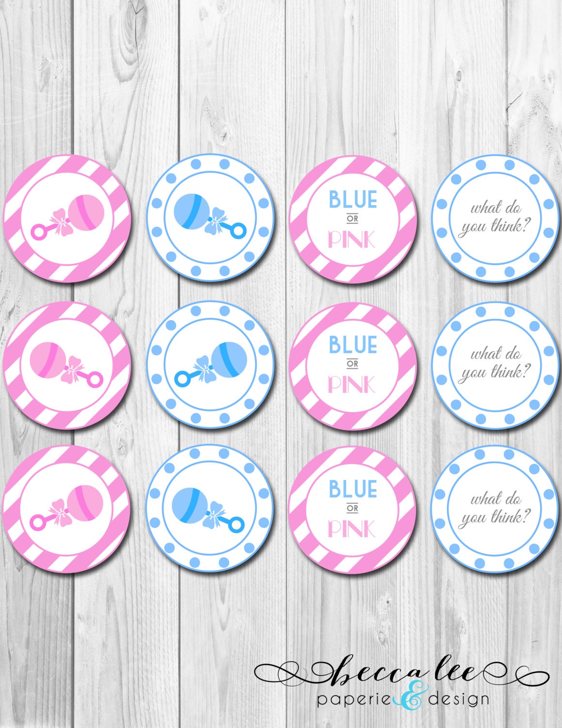 INSTANT DOWNLOAD - Blue or Pink What Do You Think Baby Shower Gender Reveal Cupcake Topper - DIY - Printable Il_570xn