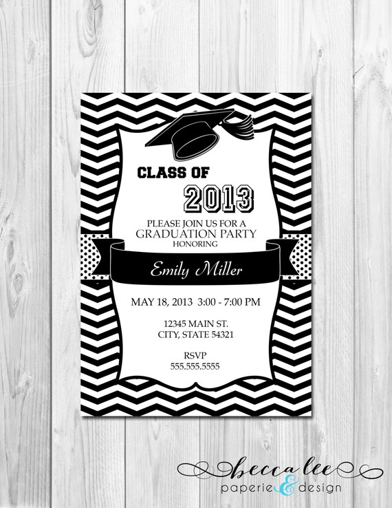 Graduation Party Invitation - Black & White Chevron - DIY - Printable Il_570xn