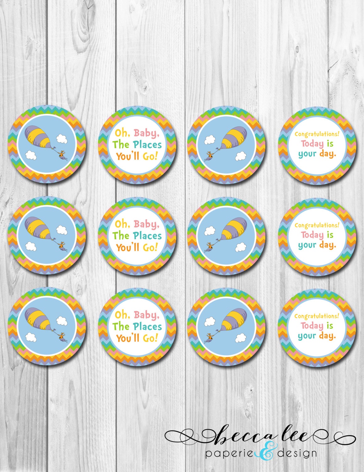Cupcake Toppers - The Places You'll Go Chevron Stripe - DIY - Printable Il_570xn
